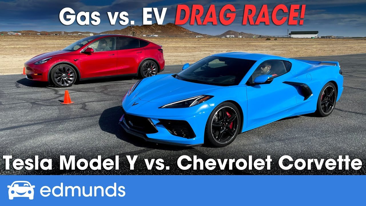 Drag Race! Tesla Model Y vs. Chevy Corvette | Gas vs. EV Drag Race | 0-60 Performance & More