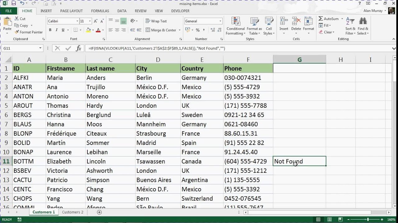 Compare Two Lists Using the VLOOKUP Formula